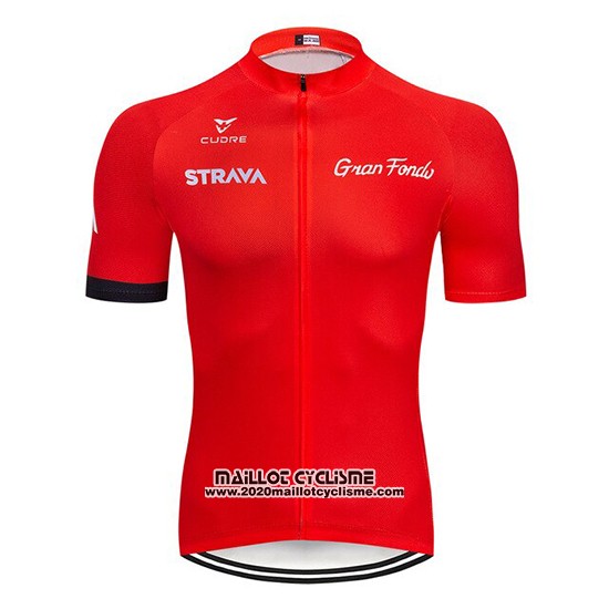 2019 Maillot Ciclismo STRAVA Rouge Manches Courtes et Cuissard
