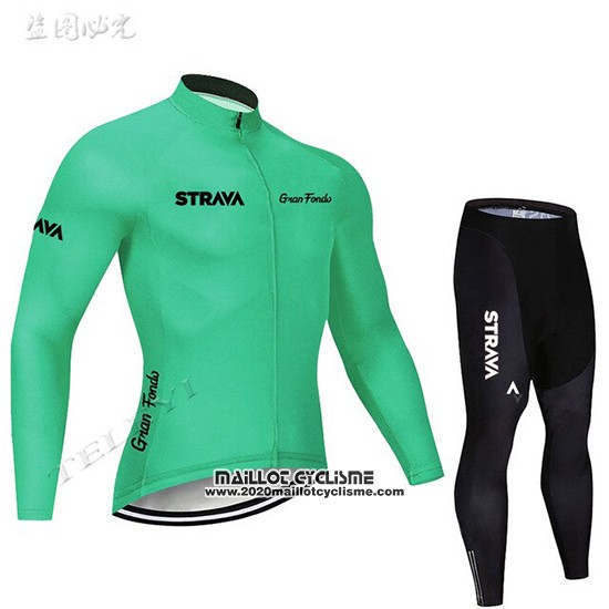 2019 Maillot Ciclismo STRAVA Vert Manches Longues et Cuissard