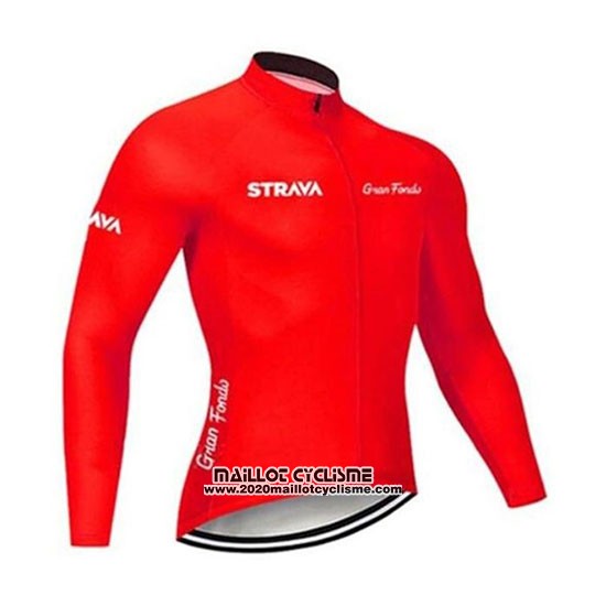 2020 Maillot Ciclismo STRAVA Rouge Manches Longues et Cuissard