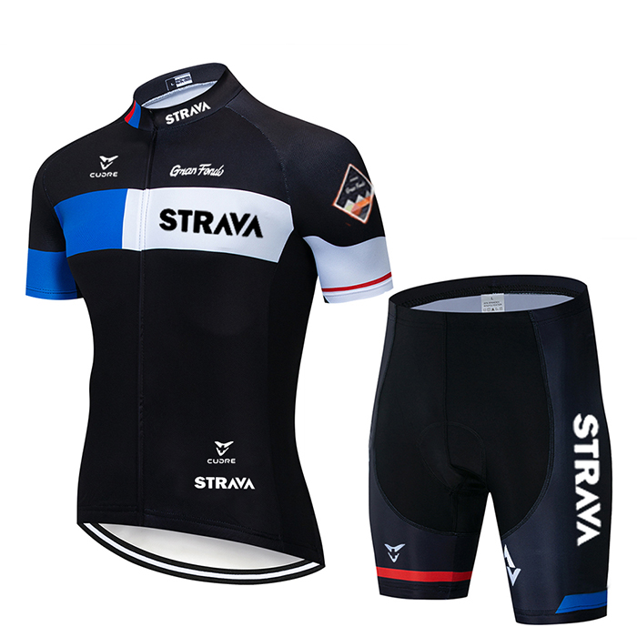 2020 Maillot Cyclisme STRAVA Noir Manches Courtes et Cuissard