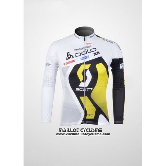 2012 Maillot Ciclismo Scott Blanc et Jaune Manches Longues et Cuissard