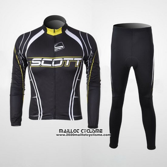 2012 Maillot Ciclismo Scott Noir et Blanc Manches Longues et Cuissard