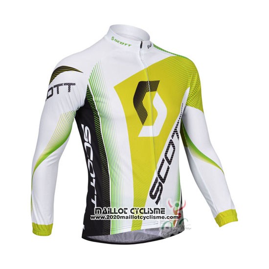 2013 Maillot Ciclismo Scott Blanc et Jaune Manches Longues et Cuissard