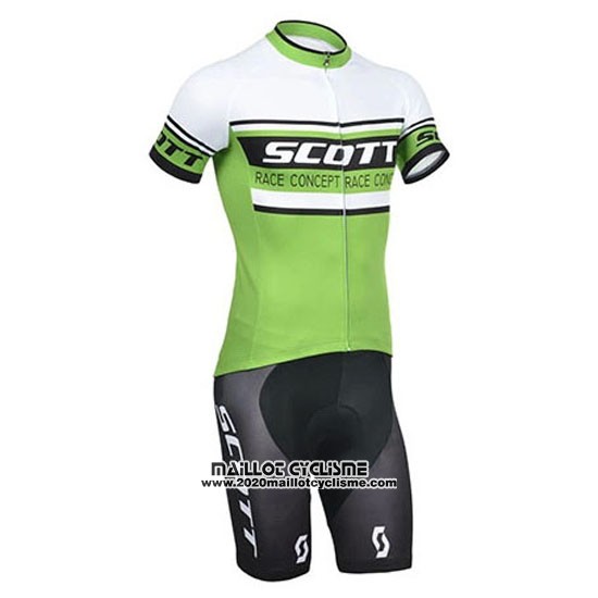 2014 Maillot Ciclismo Scott Blanc et Vert Manches Courtes et Cuissard