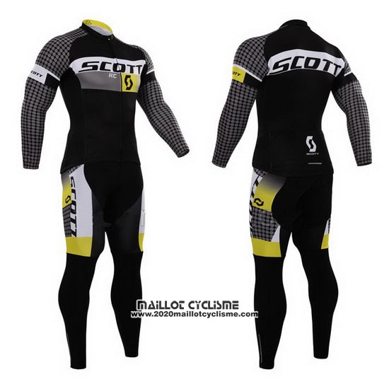 2015 Maillot Ciclismo Scott Blanc et Noir Manches Longues et Cuissard