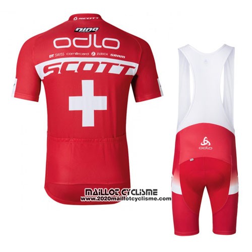 2016 Maillot Ciclismo Scott Blanc et Rouge Manches Courtes et Cuissard