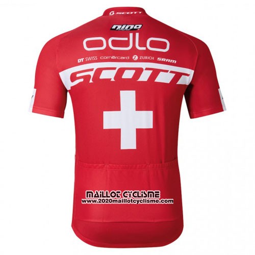 2016 Maillot Ciclismo Scott Blanc et Rouge Manches Courtes et Cuissard