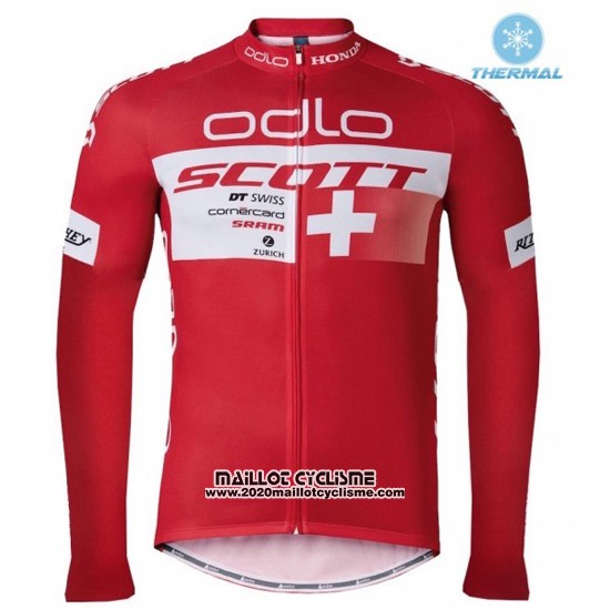 2016 Maillot Ciclismo Scott Rouge et Blanc Manches Longues et Cuissard
