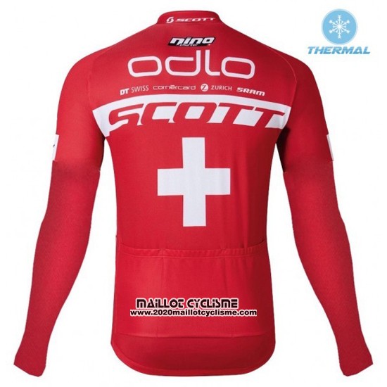 2016 Maillot Ciclismo Scott Rouge et Blanc Manches Longues et Cuissard