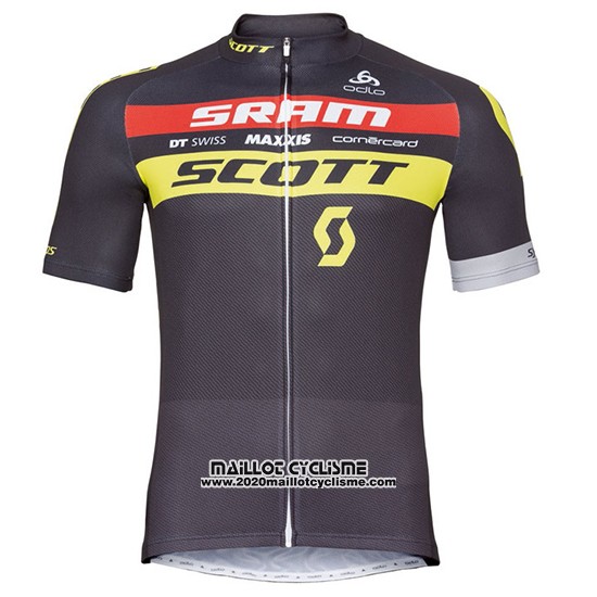 2017 Maillot Ciclismo Scott Noir Jaune Manches Courtes et Cuissard