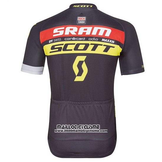 2017 Maillot Ciclismo Scott Noir Jaune Manches Courtes et Cuissard