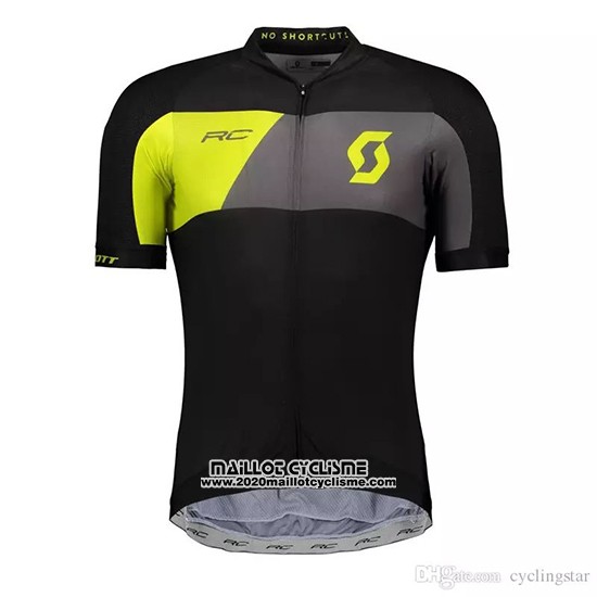 2018 Maillot Ciclismo Scott Noir Jaune Manches Courtes et Cuissard