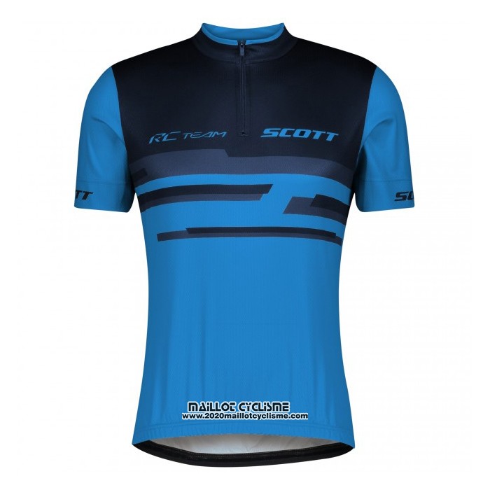 2021 Maillot Cyclisme Scott Bleu Noir Manches Courtes et Cuissard