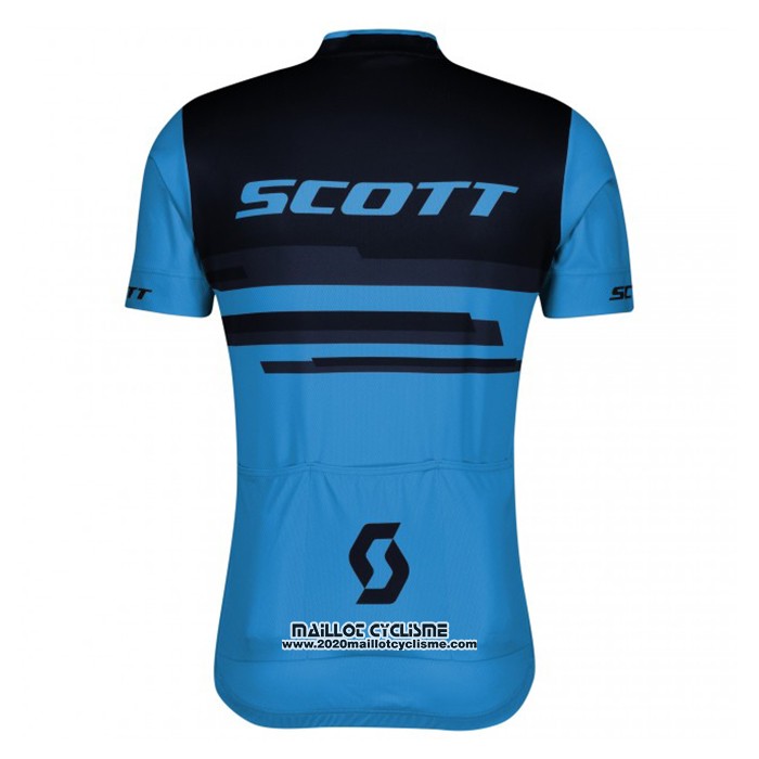 2021 Maillot Cyclisme Scott Bleu Noir Manches Courtes et Cuissard