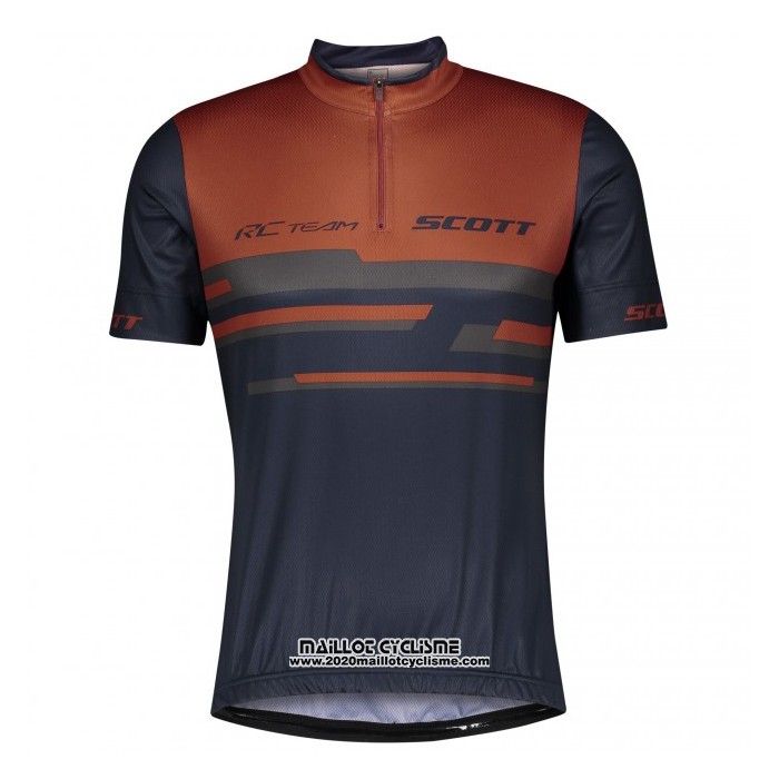 2021 Maillot Cyclisme Scott Fonce Bleu Orange Manches Courtes et Cuissard