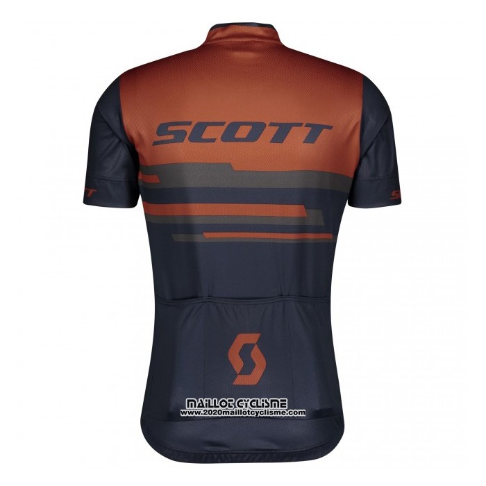 2021 Maillot Cyclisme Scott Fonce Bleu Orange Manches Courtes et Cuissard