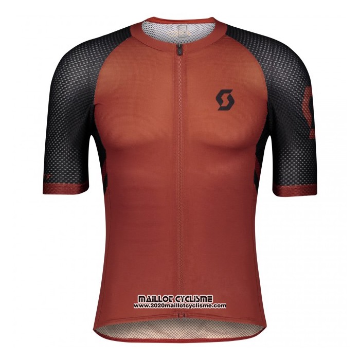 2021 Maillot Cyclisme Scott Fonce Orange Manches Courtes et Cuissard