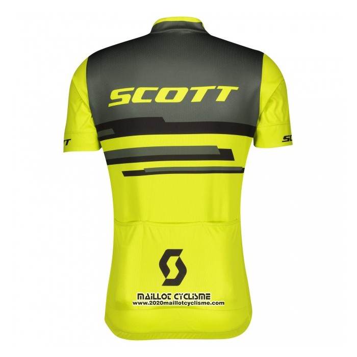 2021 Maillot Cyclisme Scott Gris Jaune Manches Courtes et Cuissard