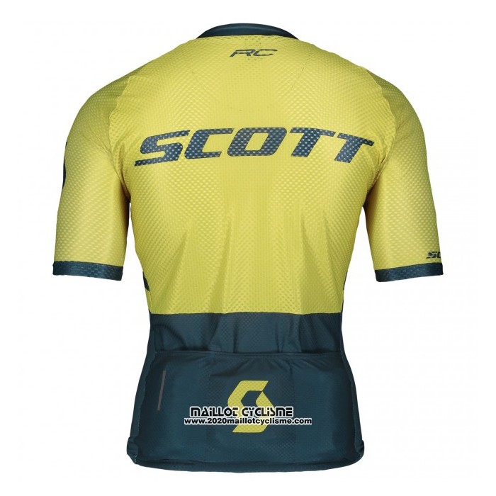 2021 Maillot Cyclisme Scott Jaune Fonce Bleu Manches Courtes et Cuissard
