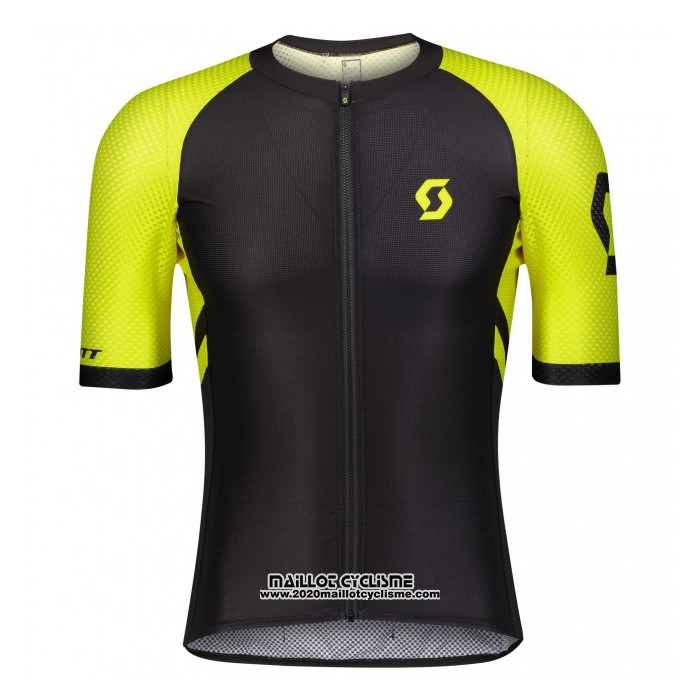 2021 Maillot Cyclisme Scott Noir Jaune Manches Courtes et Cuissard