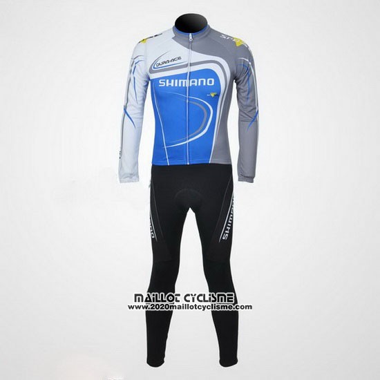 2011 Maillot Ciclismo Shimano Bleu et Gris Manches Longues et Cuissard
