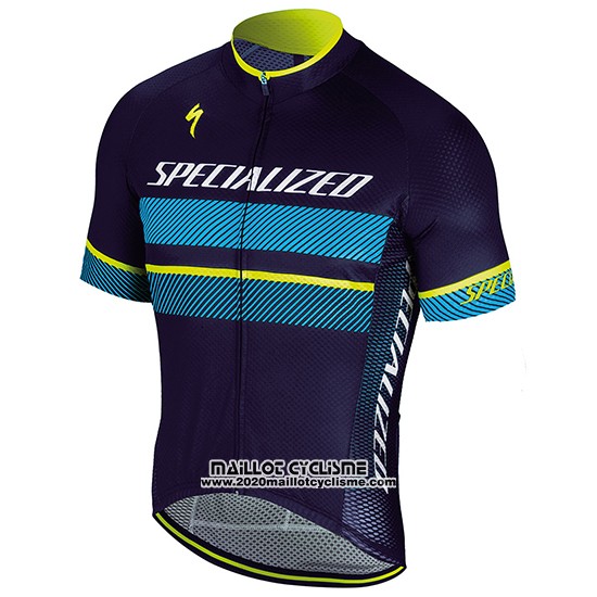 2018 Maillot Ciclismo Specialized Bleu Jaune Blanc Manches Courtes et Cuissard