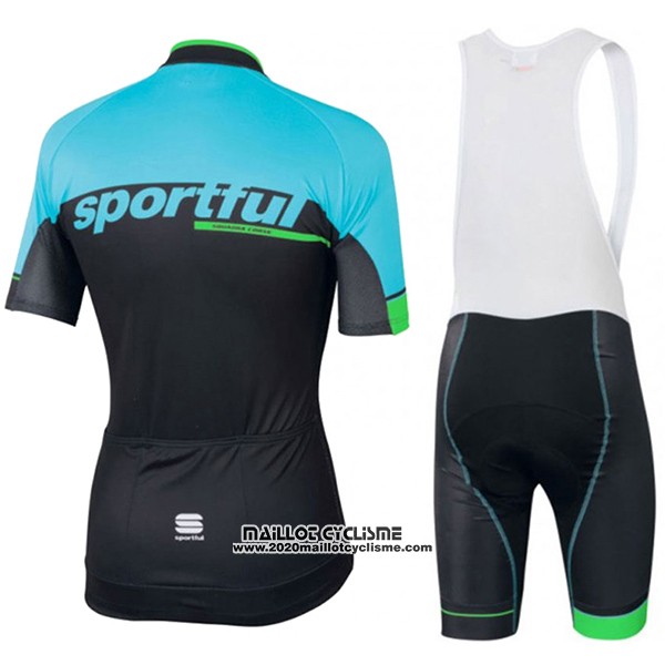 2017 Maillot Ciclismo Sportful SC Bleu Clair et Noir Manches Courtes et Cuissard