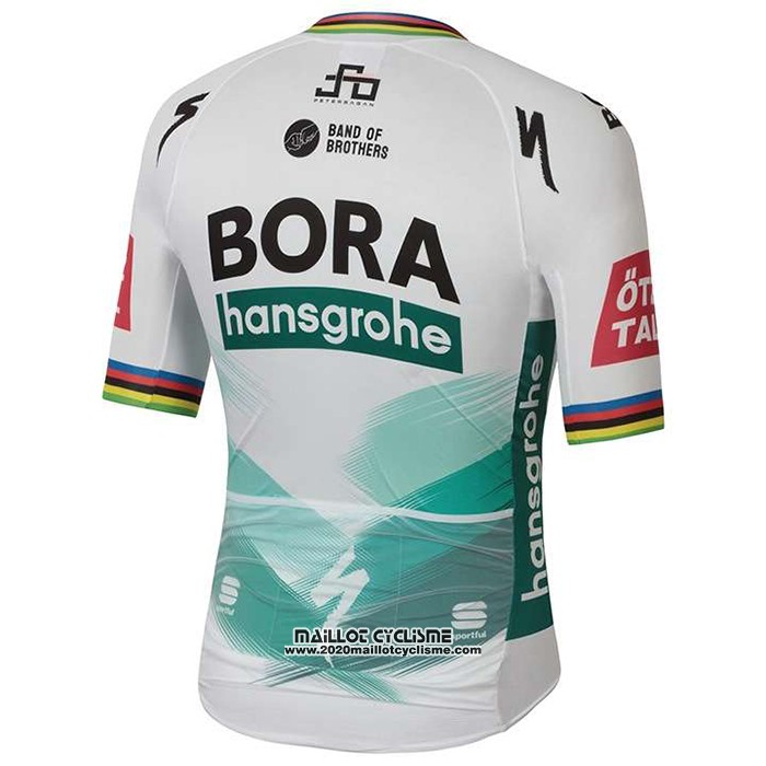 2020 Maillot Ciclismo UCI Mondo Champion Bora Blanc Vert Manches Courtes et Cuissard