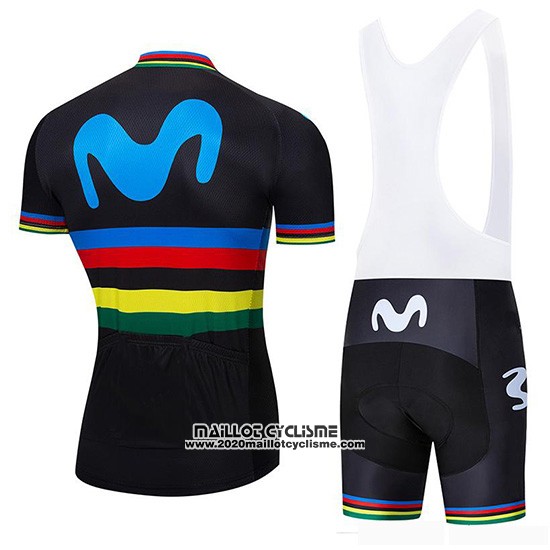 2019 Maillot Ciclismo UCI Mondo Champion Movistar Noir Manches Courtes et Cuissard