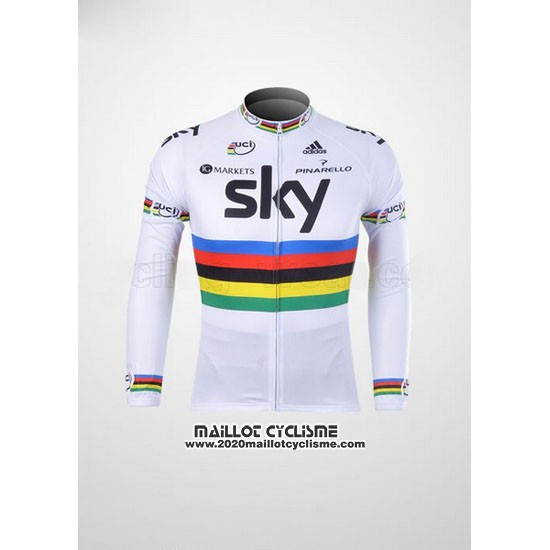2012 Maillot Ciclismo Sky UCI Mondo Champion Noir et Blanc Manches Longues et Cuissard