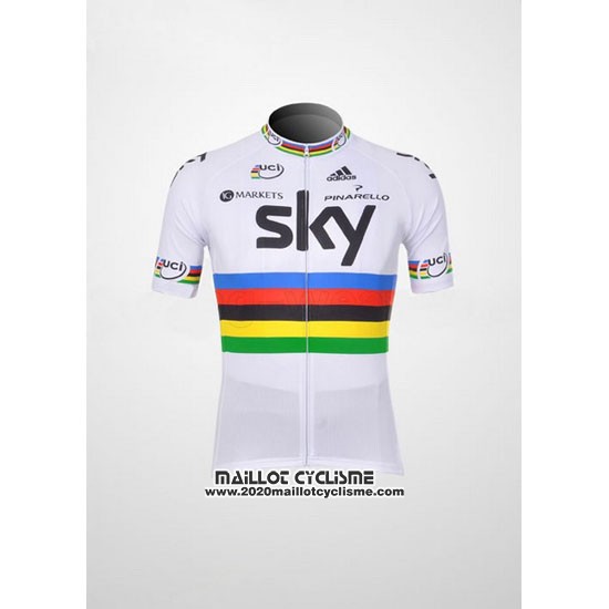 2012 Maillot Ciclismo Sky UCI Mondo Champion Rouge et Blanc Manches Courtes et Cuissard