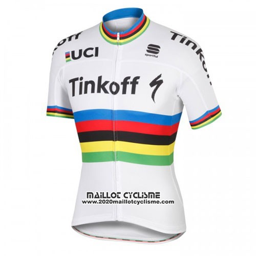 2016 Maillot Ciclismo UCI Mondo Champion Tinkoff Blanc Manches Courtes et Cuissard