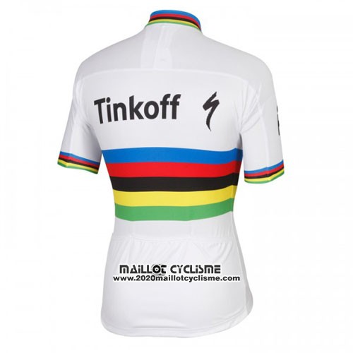 2016 Maillot Ciclismo UCI Mondo Champion Tinkoff Blanc Manches Courtes et Cuissard