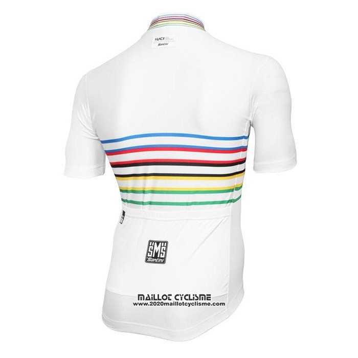 2020 Maillot Cyclisme UCI Blanc Multicolore Manches Courtes et Cuissard